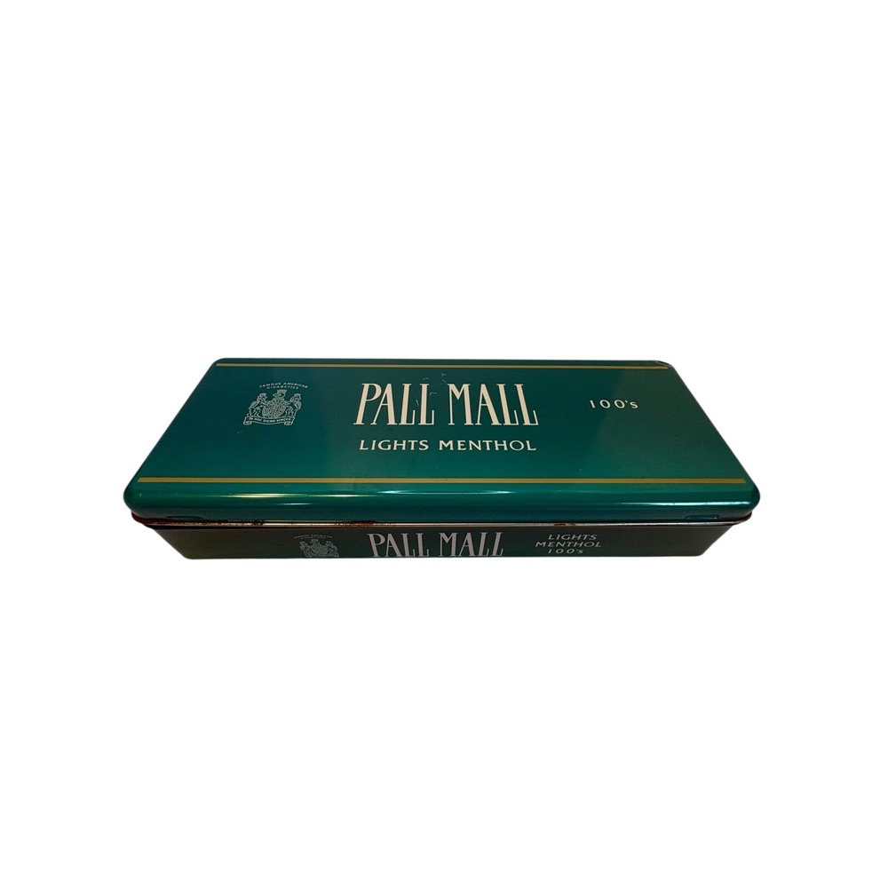 Vintage Pall Mall Lights Menthol 100s Cigarette Tin Green Metal Storage Box